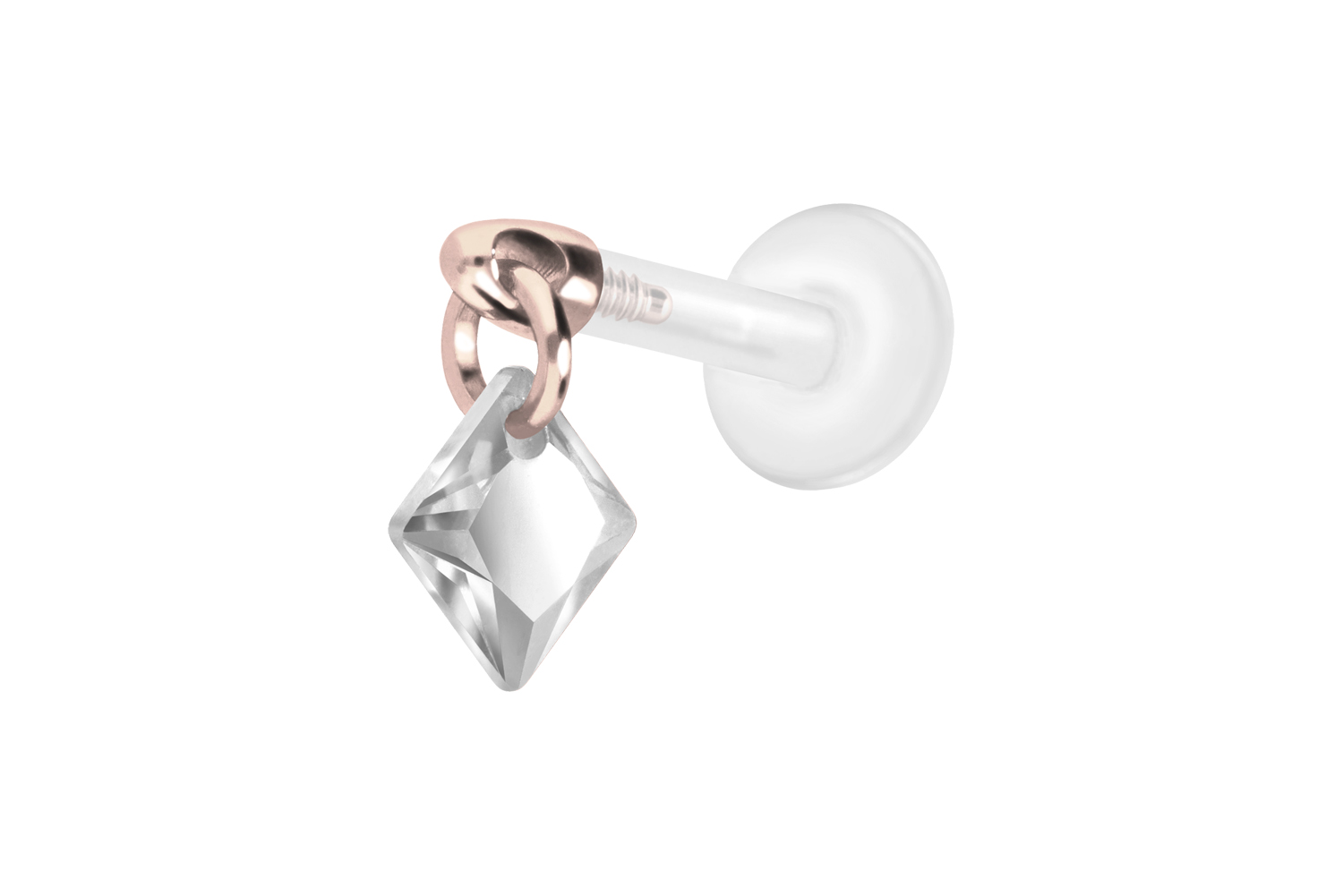 PTFE Labret Piercing mit Innengewinde + Titan-Aufsatz KRISTALLQUADRAT